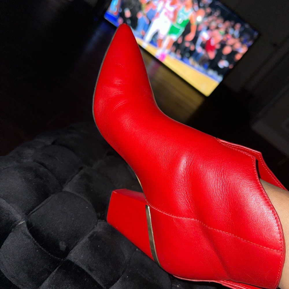 Leather red ankle boots